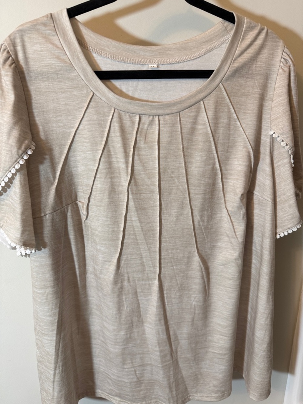 Cream Short Sleeve Pleated Blouse with Pom Trim